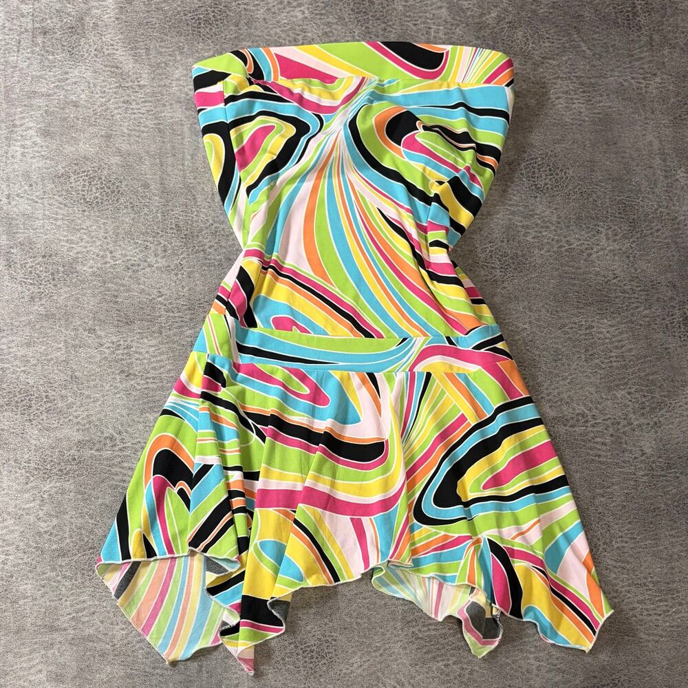 Y2k Multicolor Swirl Fairy Hem Strapless Mini Dress